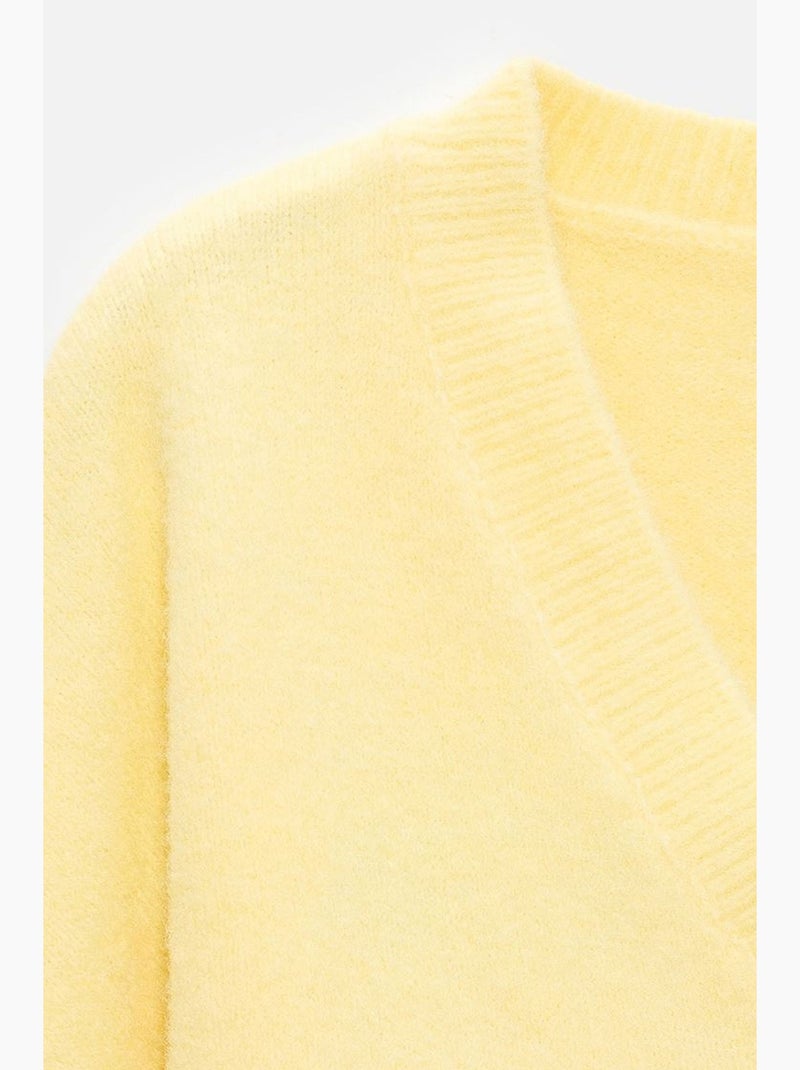 Pull femme en maille côtelée à col v dilvin Jaune citron - Kiabi