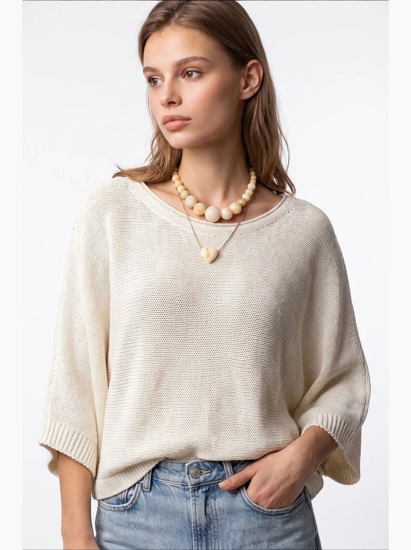 Pull femme en mélange coton mixray Crème - Kiabi