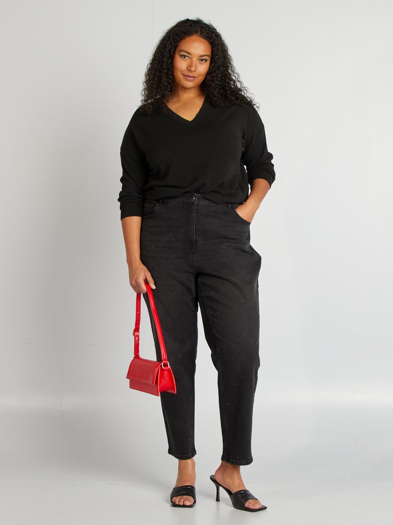 Pull fin à col V noir - Kiabi