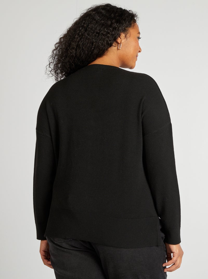 Pull fin à col V noir - Kiabi