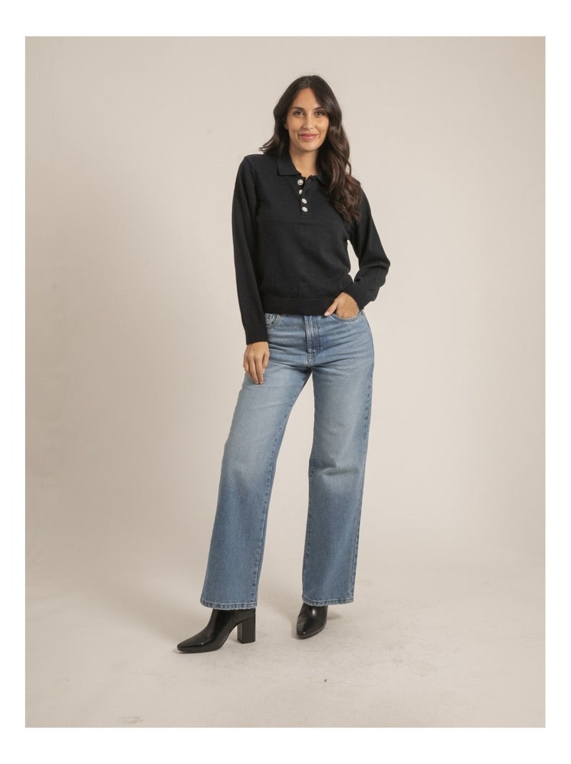 Pull fin col polo konor Bleu marine - Kiabi