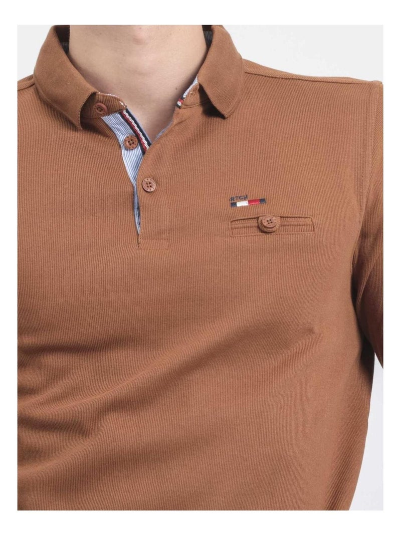 Pull fin col polo WAMITOL Marron caramel - Kiabi
