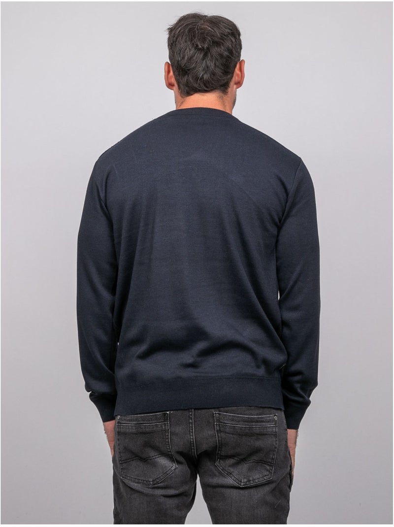 Pull fin col rond jacquard loranch Bleu marine - Kiabi