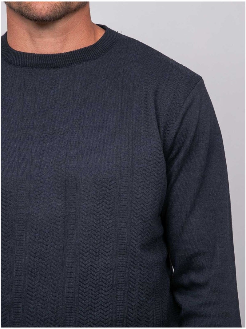 Pull fin col rond jacquard loranch Bleu marine - Kiabi