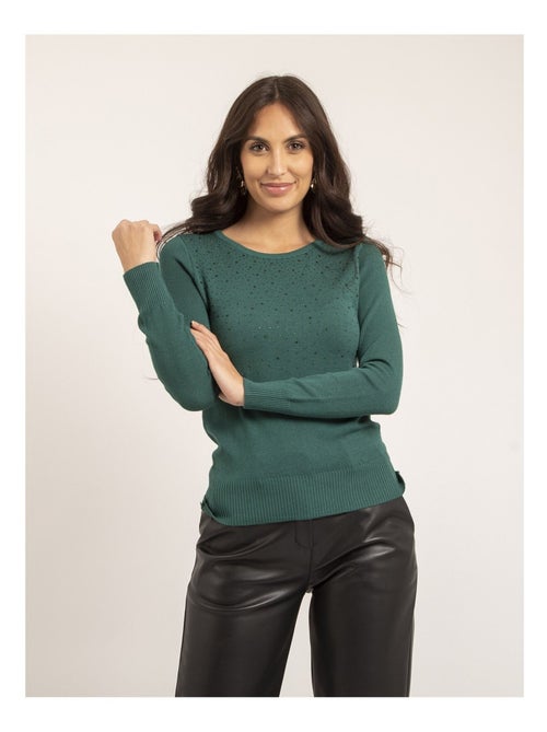 Pull fin col rond strass kapolina - Kiabi