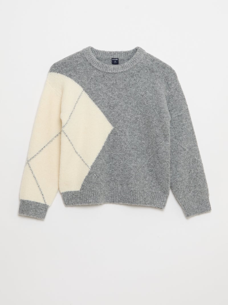 Pull fine jauge à motif jacquard Gris - Kiabi