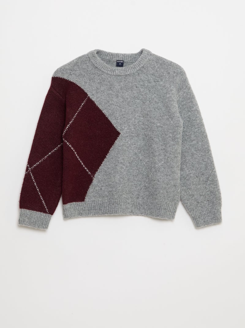 Pull fine jauge à motif jacquard Rouge - Kiabi