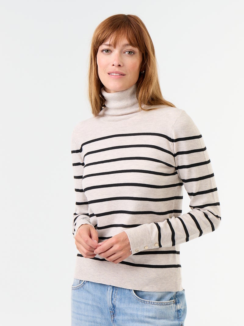 Pull fine jauge col roulé Beige - Kiabi