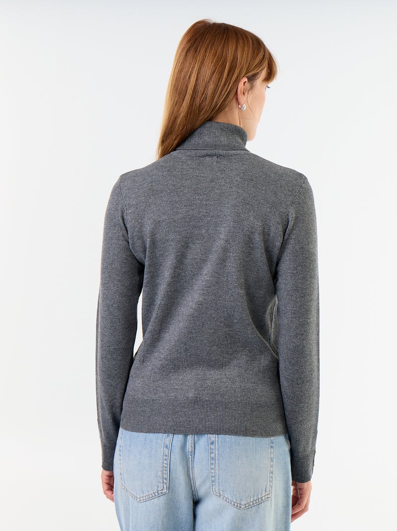 Pull fine jauge col roulé Gris - Kiabi