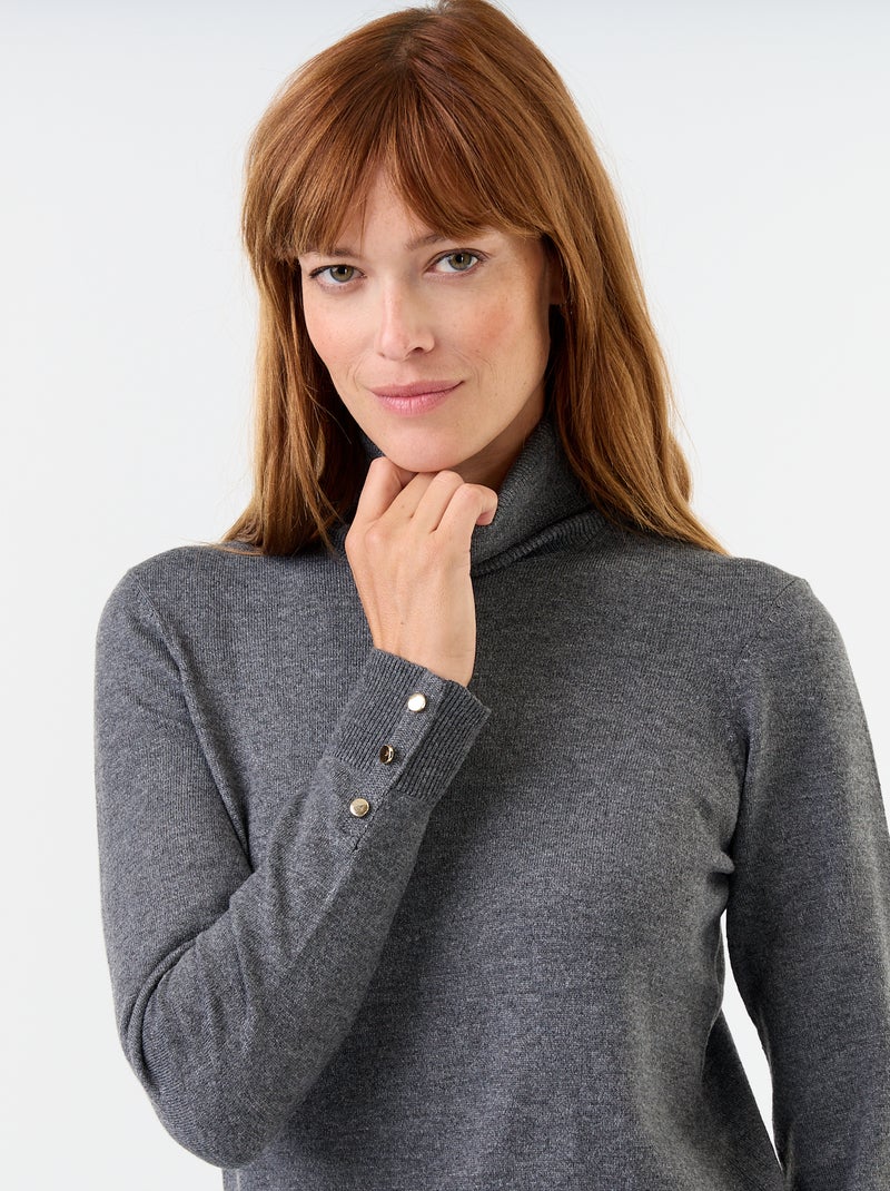 Pull fine jauge col roulé Gris - Kiabi