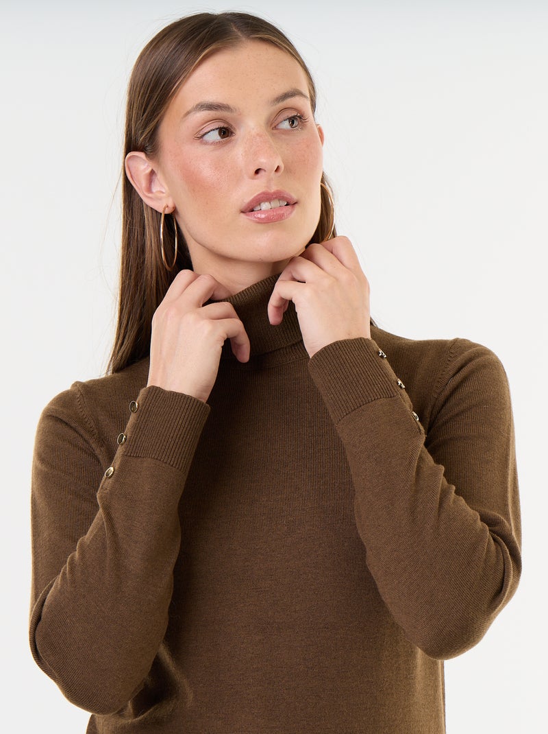 Pull fine jauge col roulé Marron - Kiabi