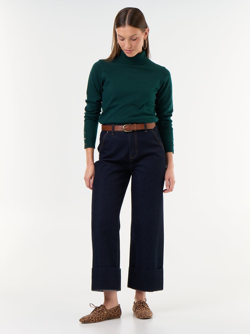 Pull fine jauge col roulé Vert - Kiabi