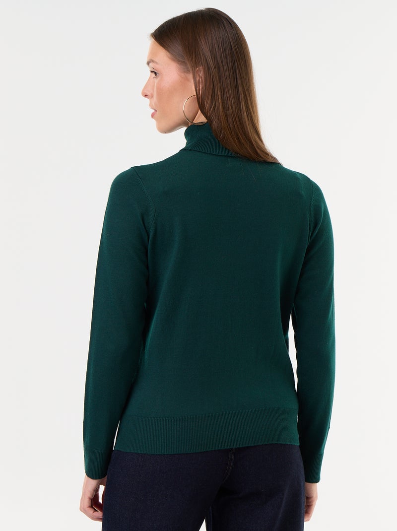 Pull fine jauge col roulé Vert - Kiabi