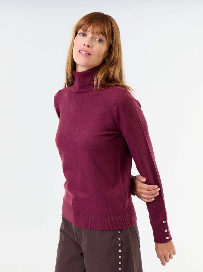 Pull fine jauge col roulé Violet - Kiabi