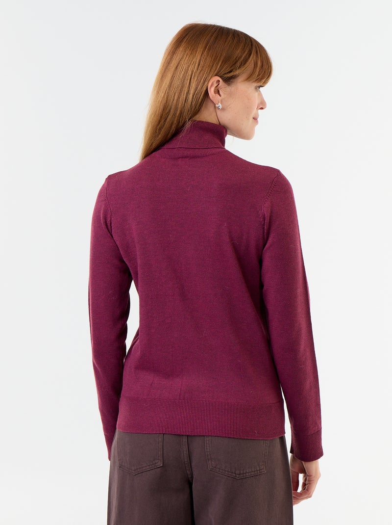 Pull fine jauge col roulé Violet - Kiabi