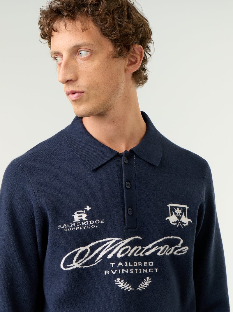 Pull forme polo avec imprimé Bleu - Kiabi