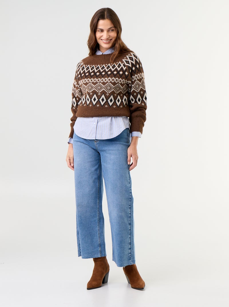 Pull grosse jauge jacquard Marron - Kiabi