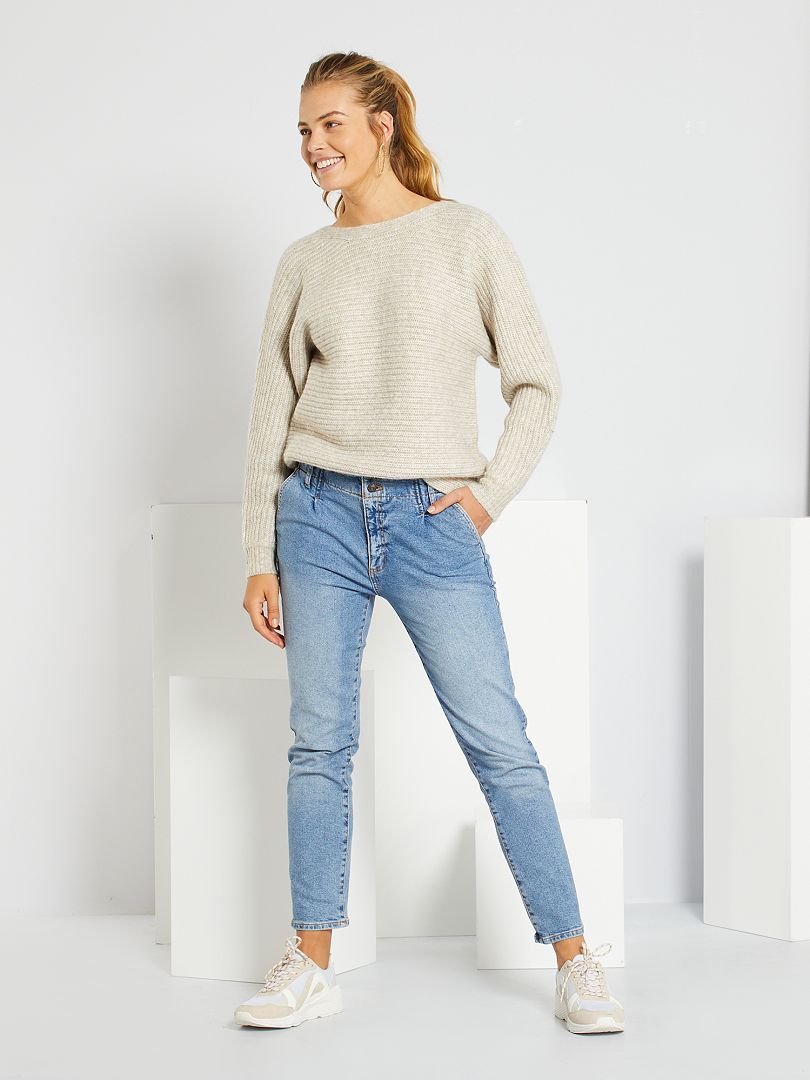 Pull Grosse Maille JOE Taille S/M Kaki/Beige - Occasion Très Bon État