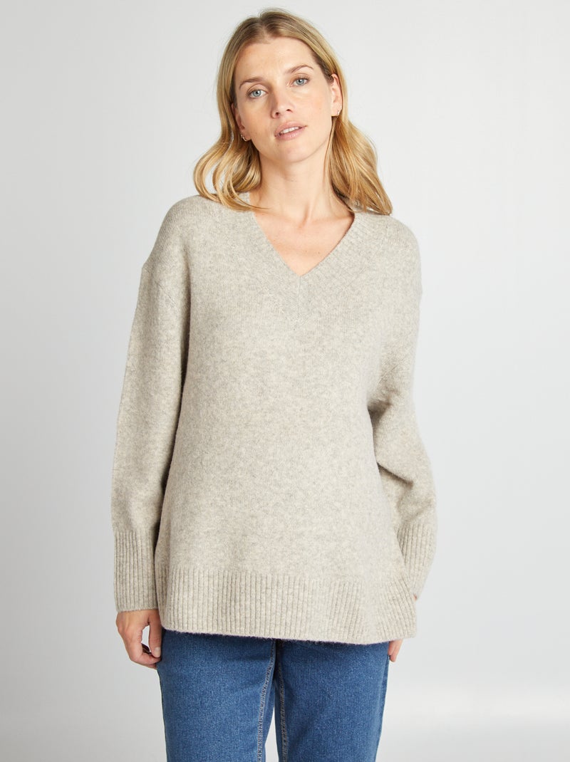 Pull grossesse à col V Gris - Kiabi