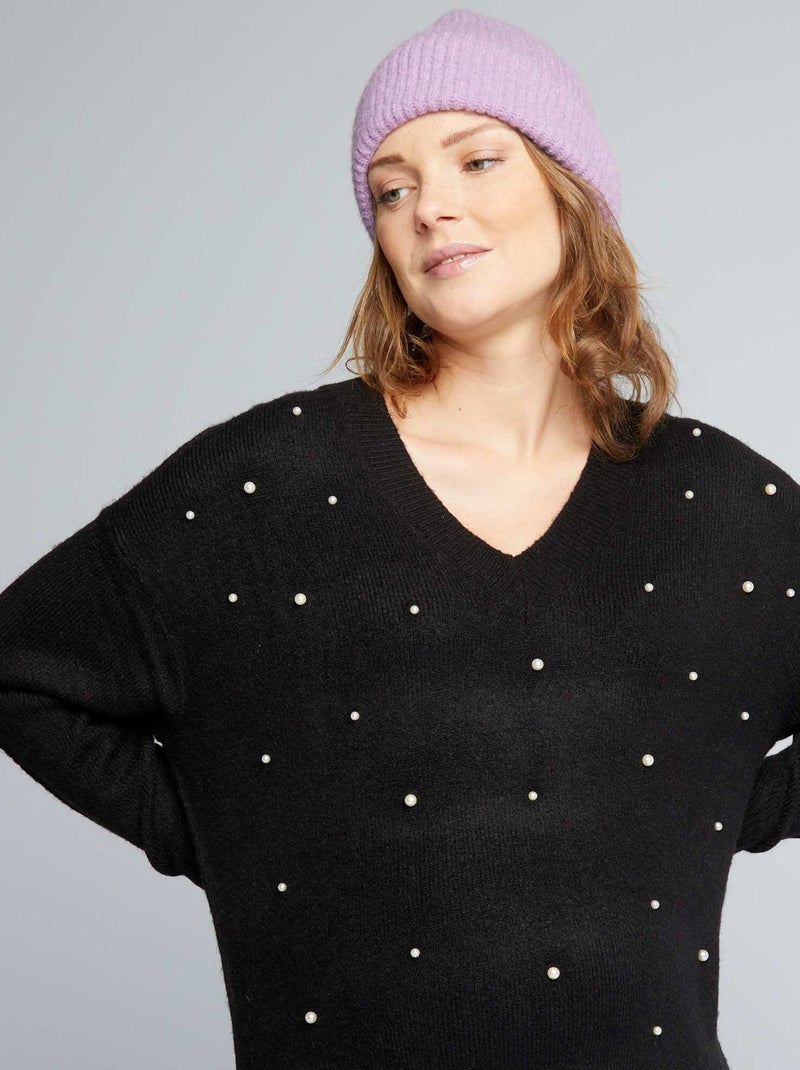Pull grossesse en maille tricot et perles noir - Kiabi