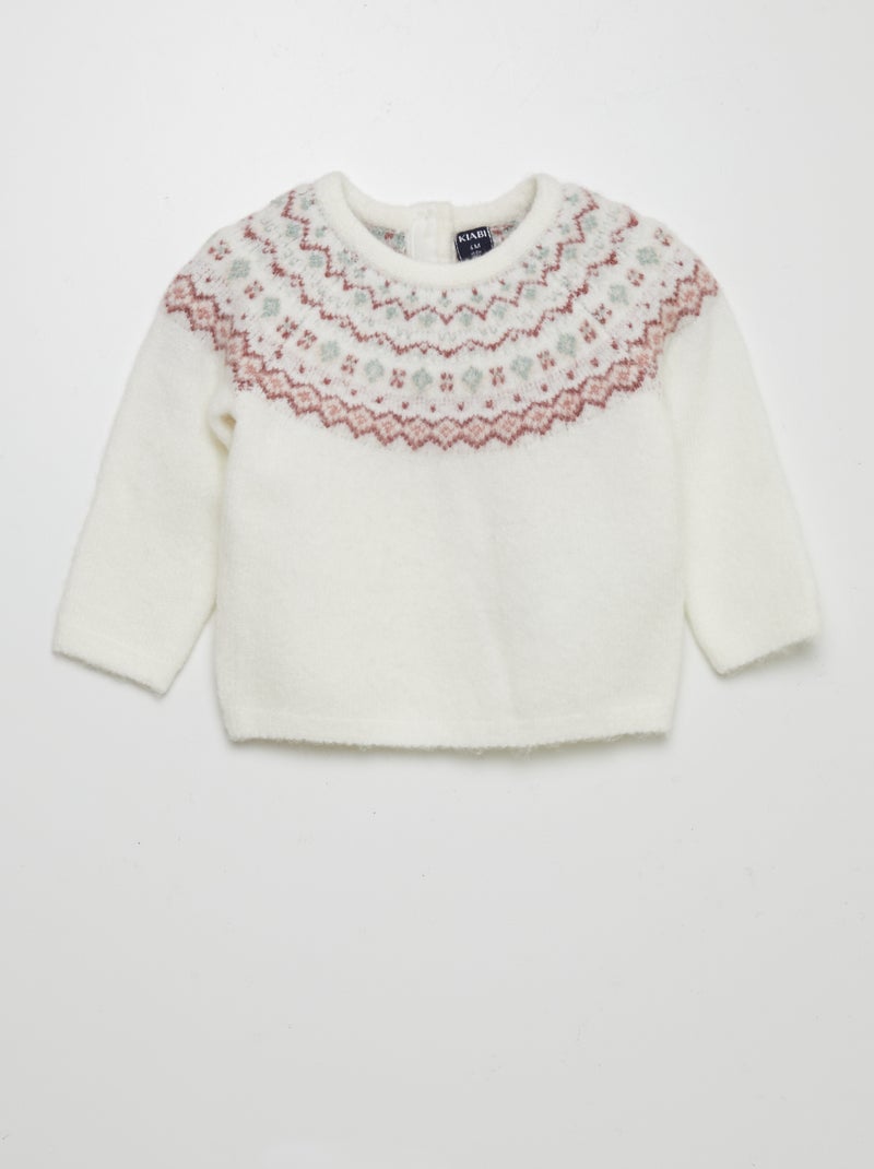 Pull jacquard chaud Blanc - Kiabi