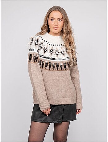 Pull jacquard col montant et motif norvégien katana