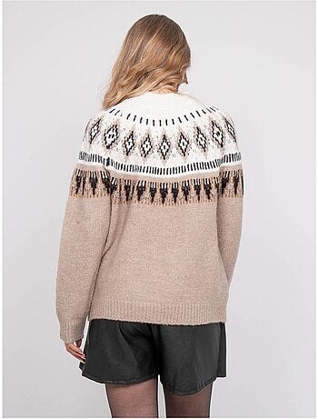 Pull jacquard col montant et motif norvégien katana