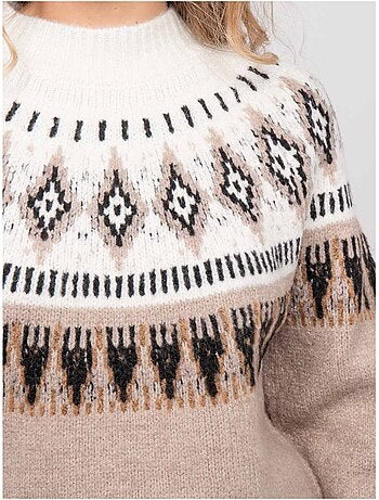 Pull jacquard col montant et motif norvégien katana