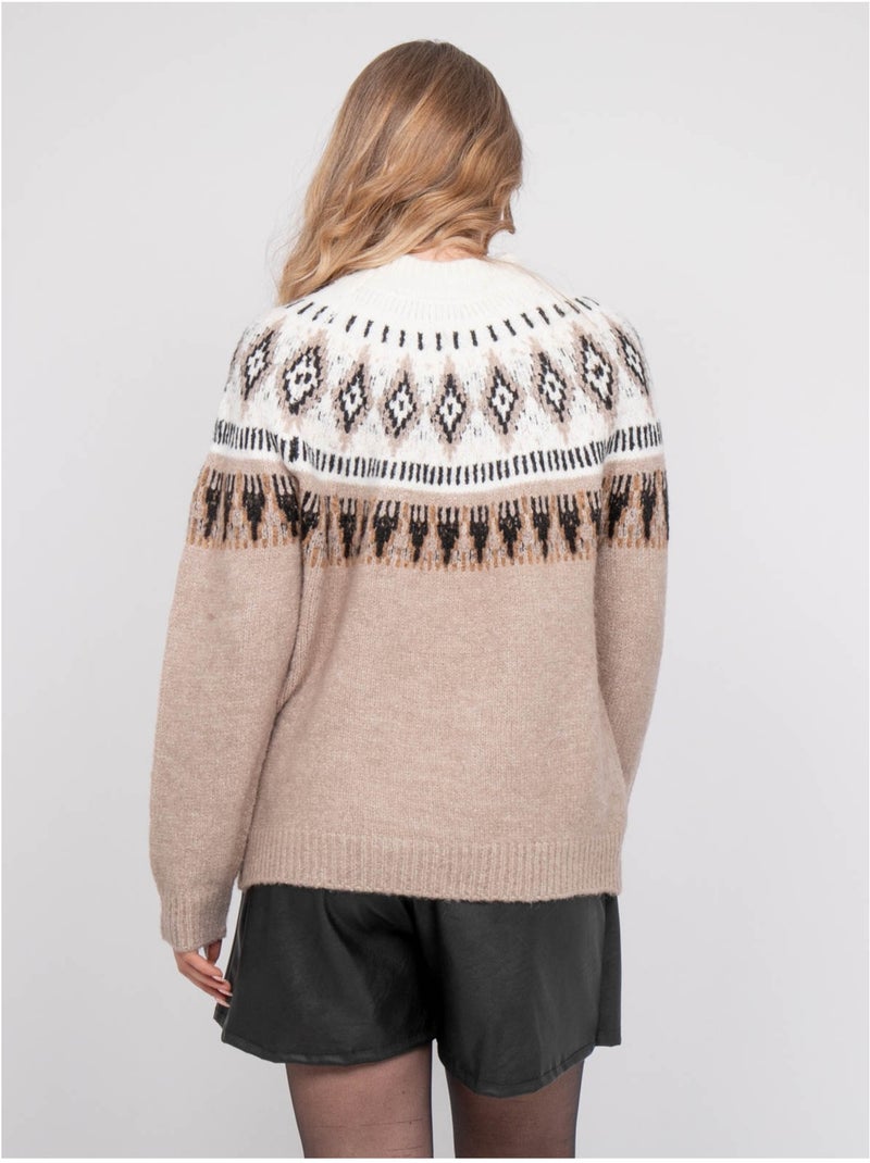 Pull jacquard col montant et motif norvégien katana Beige - Kiabi