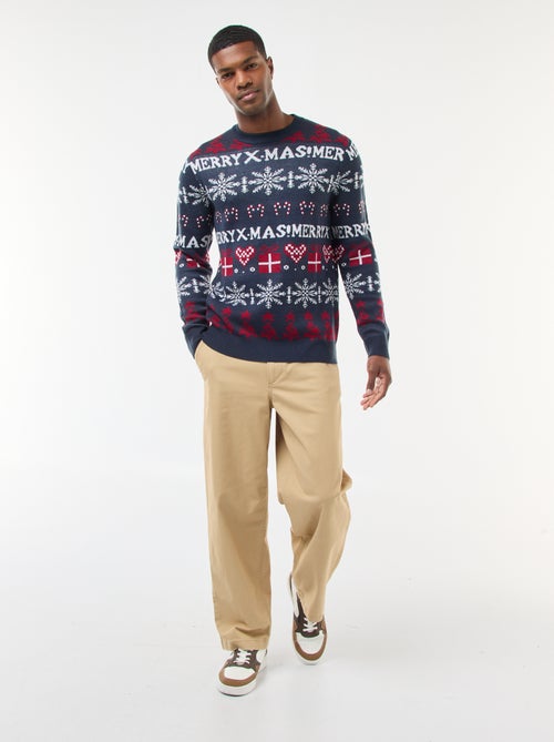 Pull jacquard col rond Noël - Kiabi