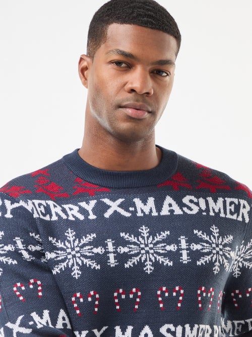 Pull jacquard col rond Noël - Kiabi