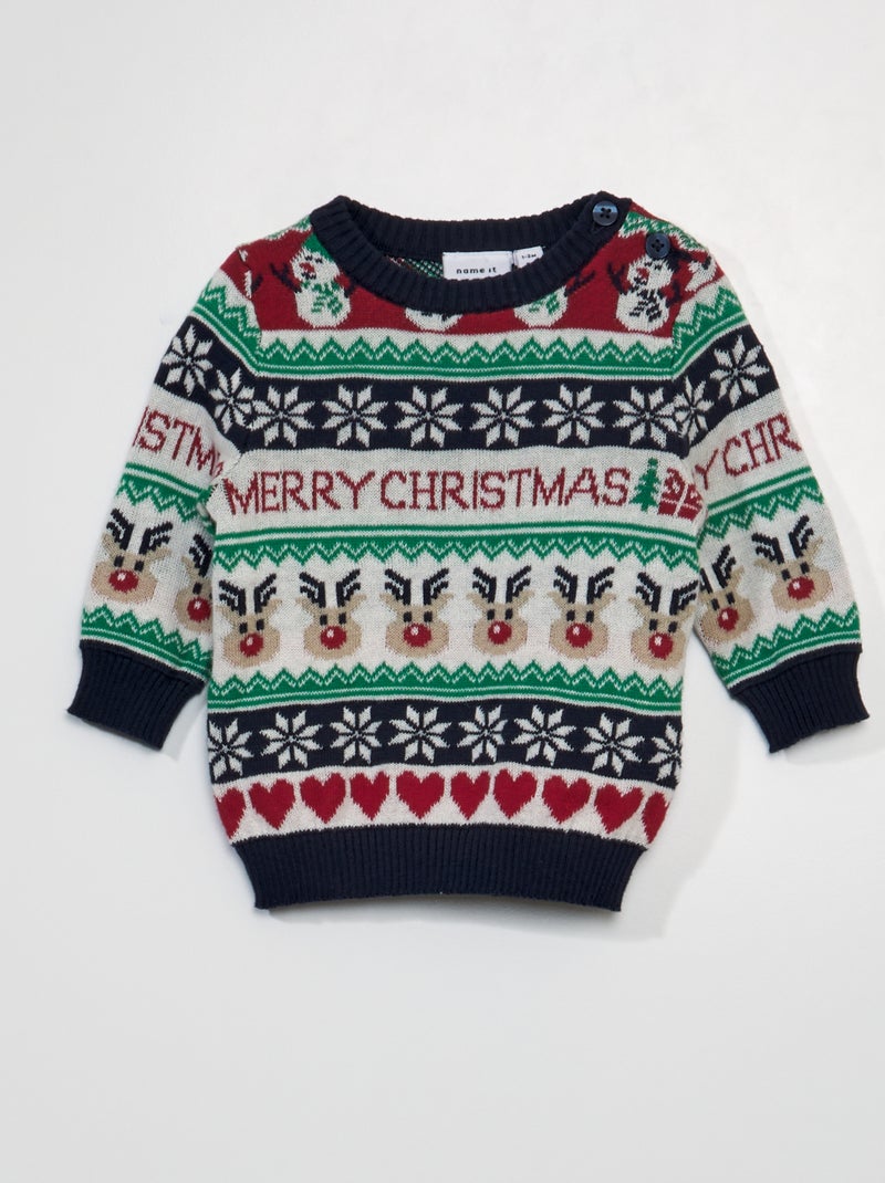 Pull jacquard de Noël Marine/blanc - Kiabi