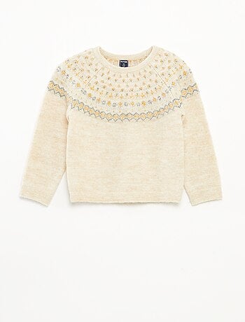 Pull jacquard en maille fluffy