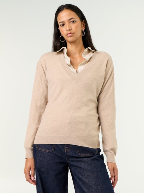 Pull léger à col V - Kiabi