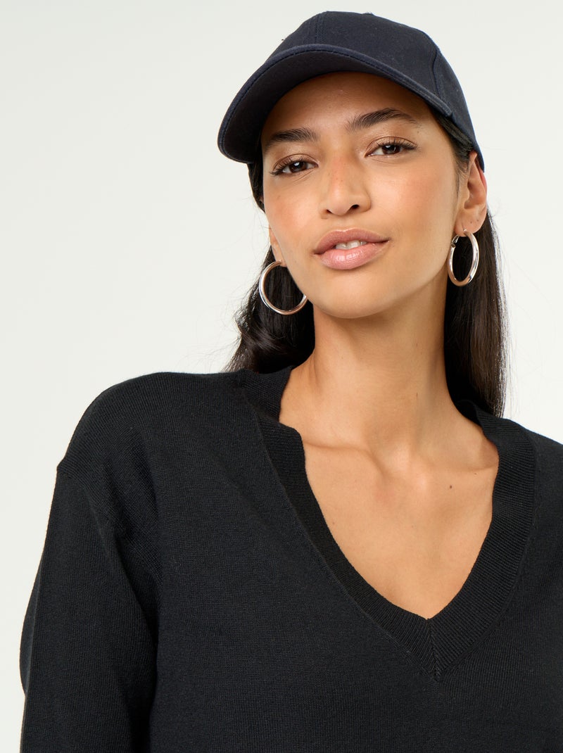 Pull léger à col V Noir - Kiabi