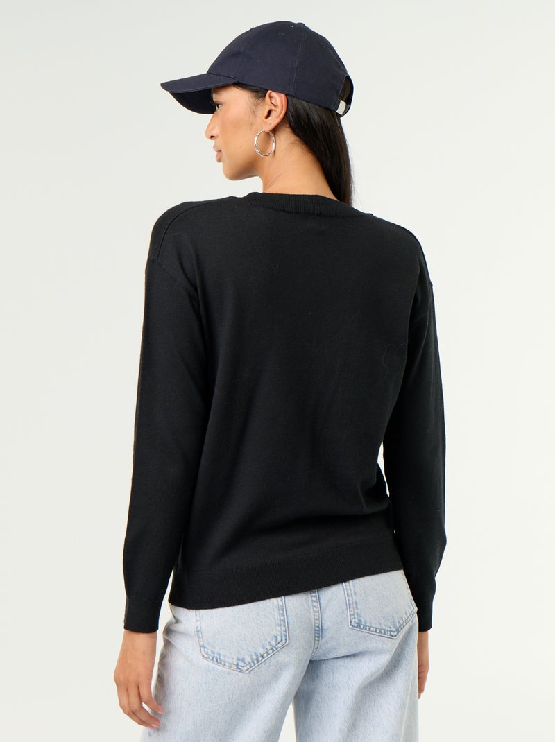 Pull léger à col V Noir - Kiabi