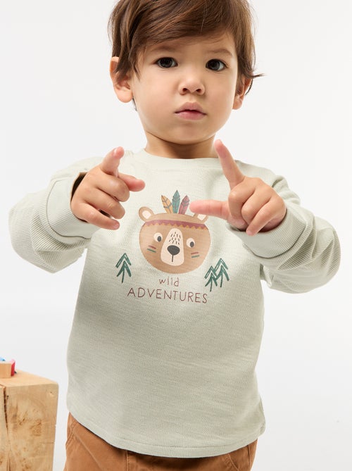 Pull léger en coton stretch avec imprimé - Kiabi