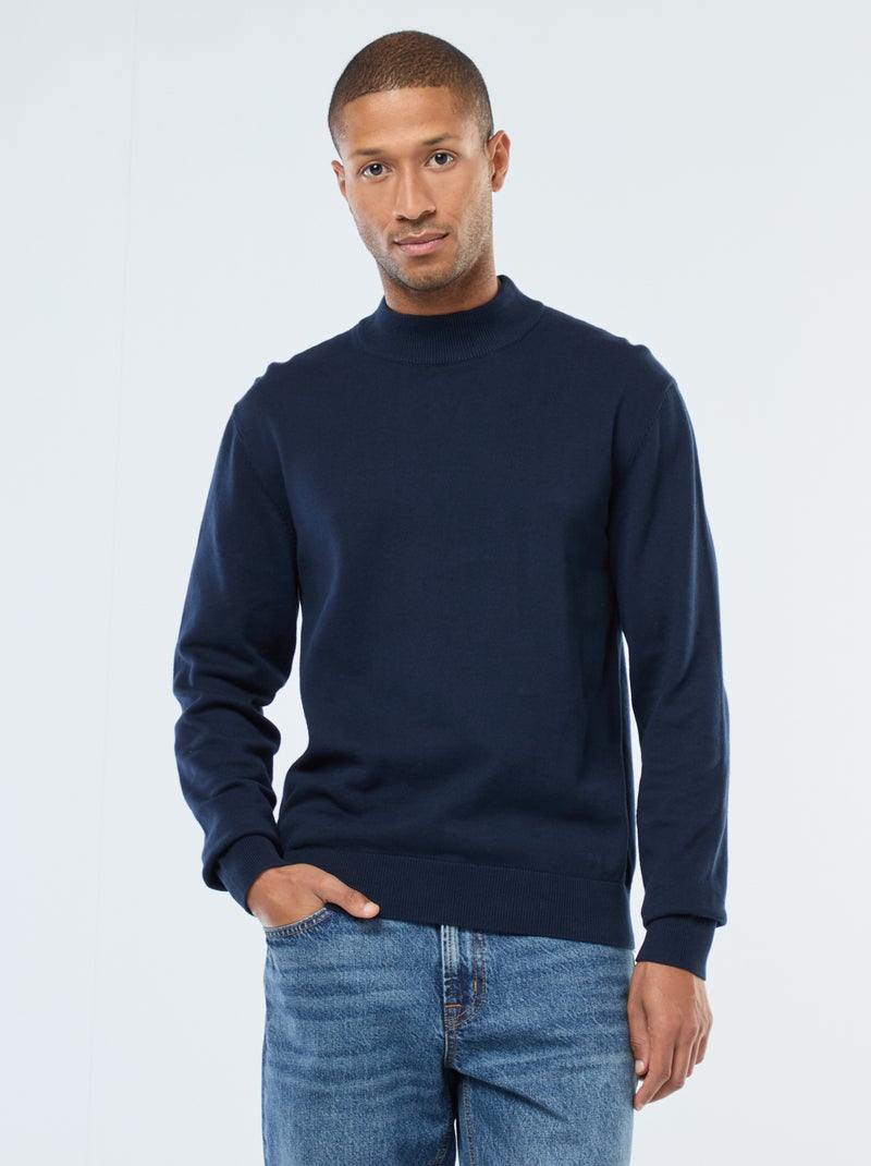 Pull léger en maille fine à col montant Bleu - Kiabi