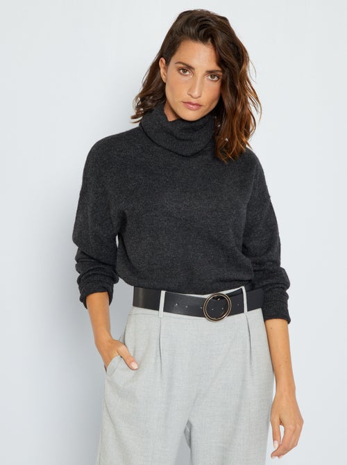 Pull long col roulé et maille moulinée - Kiabi