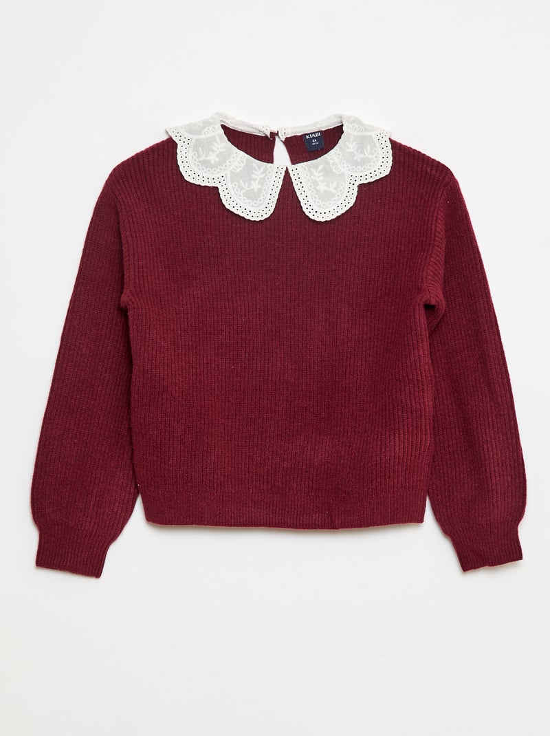 Pull maillé avec col claudine Rouge - Kiabi