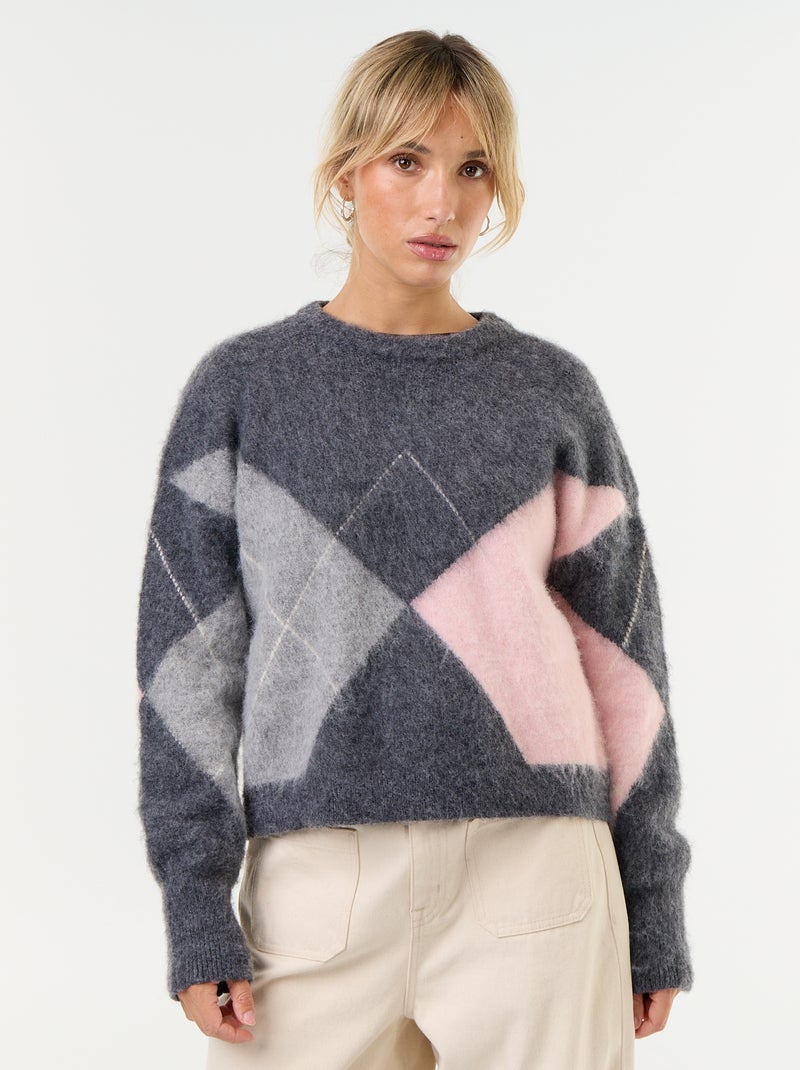 Pull maille chaude à col rond Gris - Kiabi