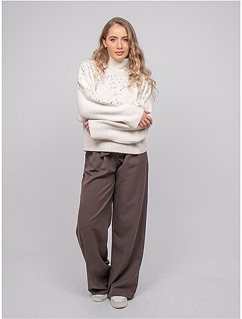 Pull maille col montant orné de strass kobilie