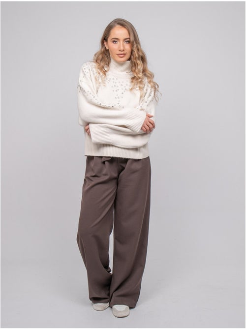 Pull maille col montant orné de strass kobilie - Kiabi