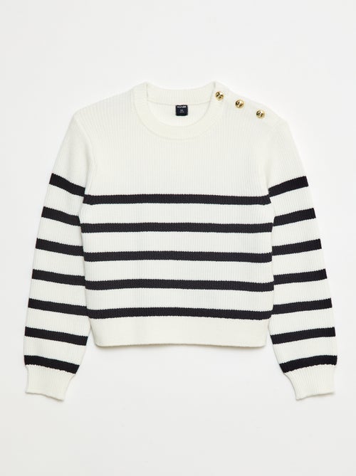 Pull maille côtelée avec épaule boutonnée - Kiabi