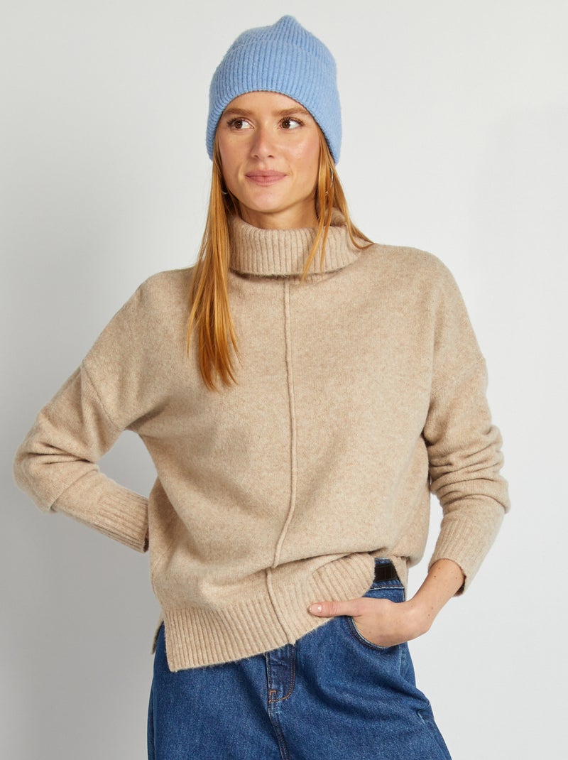 Pull maille douce à col roulé Beige - Kiabi