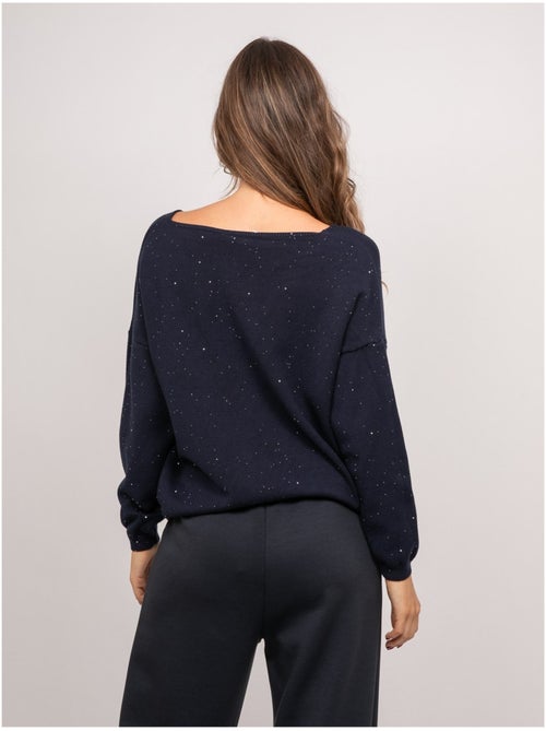 Pull maille fine col v paillettes koraka - Kiabi Pull maille fine col v paillettes koraka - Kiabi