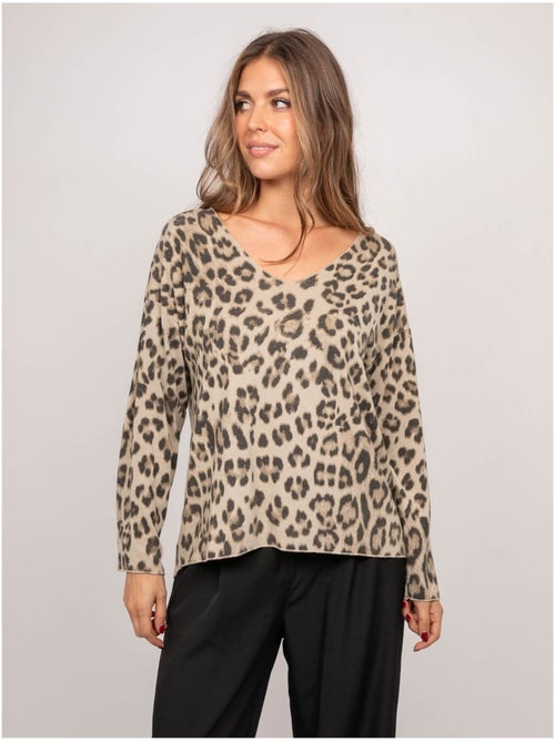 Pull maille fine imprimé léopard farenza - Kiabi