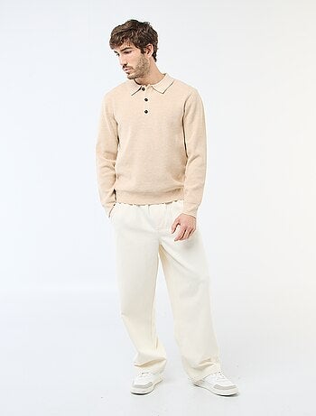 Pull maille gaufrée à col polo