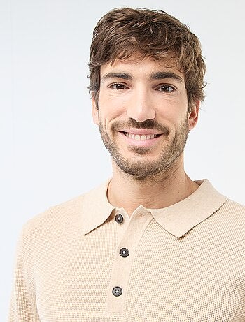 Pull maille gaufrée à col polo