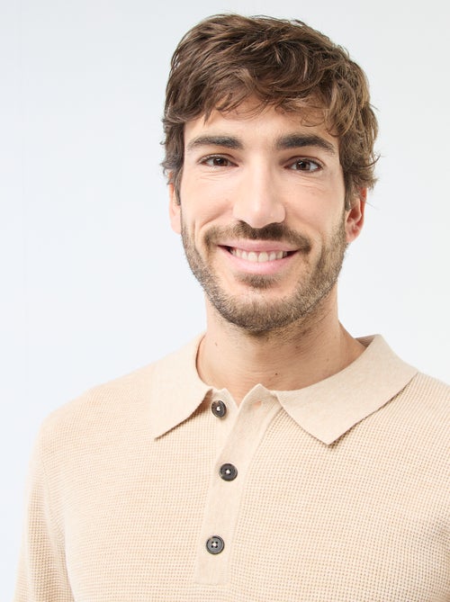 Pull maille gaufrée à col polo - Kiabi